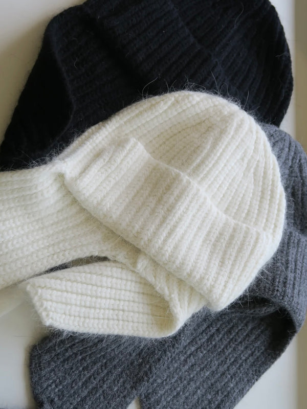 angola downy ear knit hat