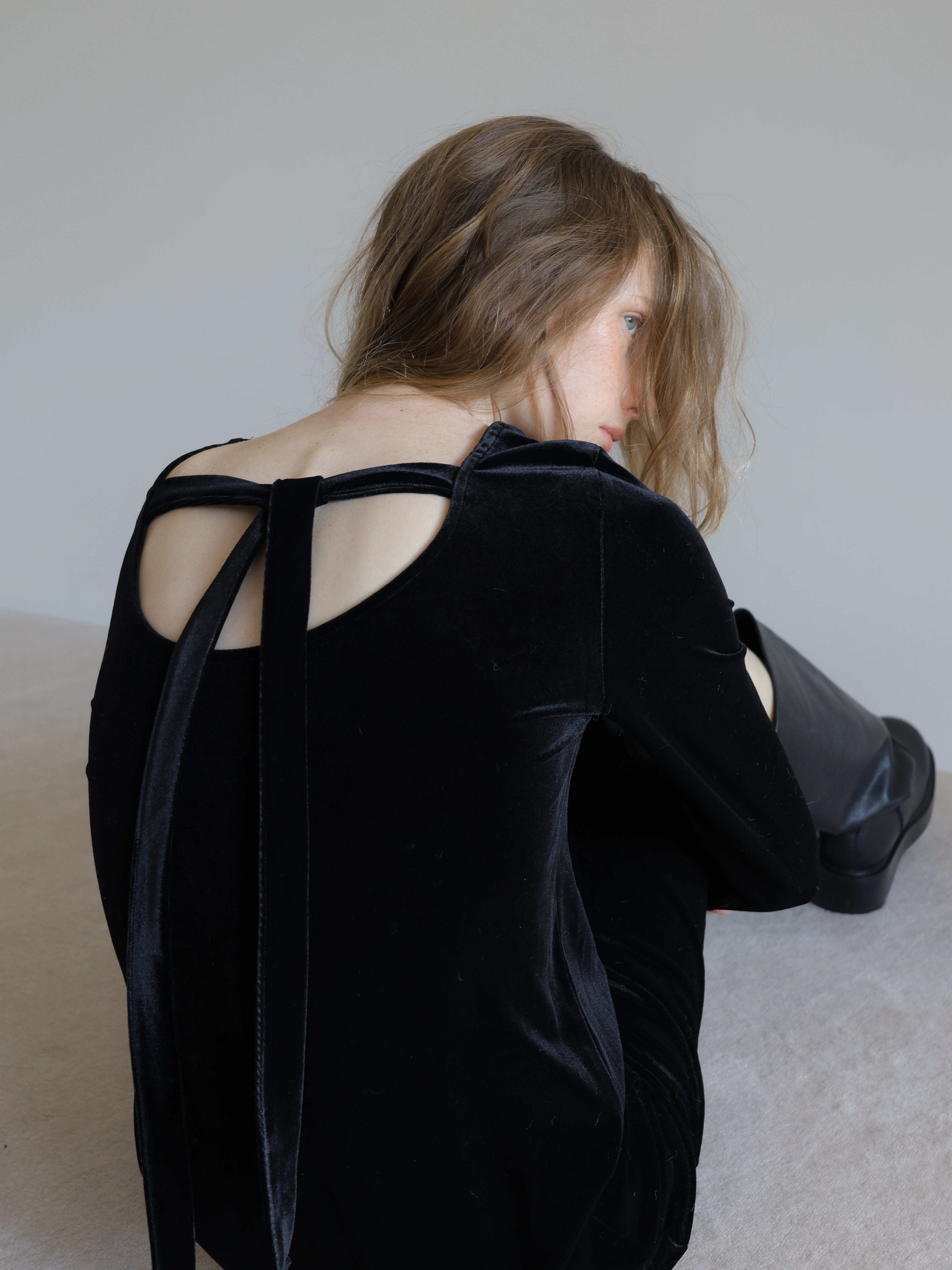 back ribbon velour dress – miies miim