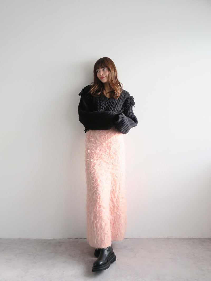 shaggy knit long skirt