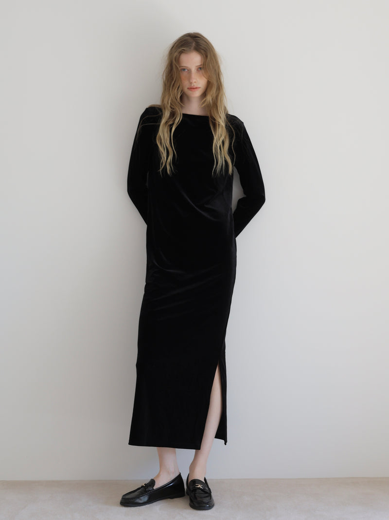 back ribbon velour dress