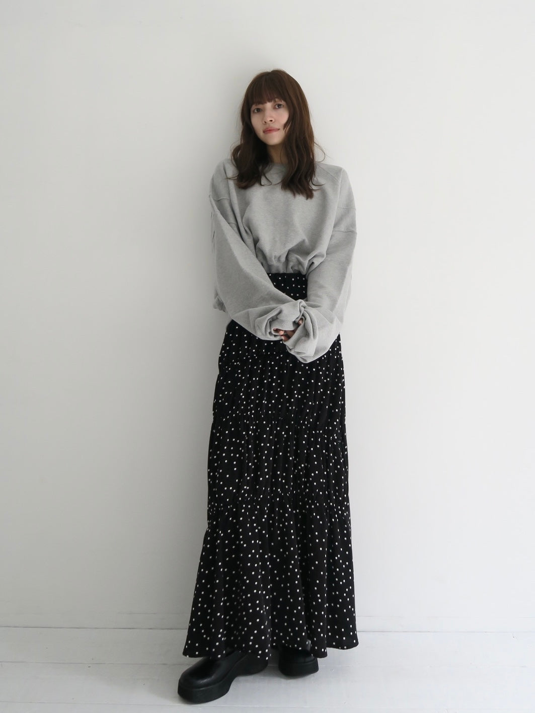 新品タグ付き　MIIES MIIM ワッシャーシャーリングスカート　黒 dot washer shirring skirt – miies miim