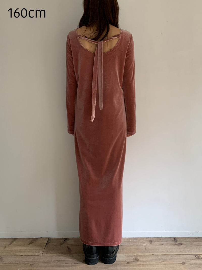 【阪急うめだ本店 POP UP】 back ribbon velour dress