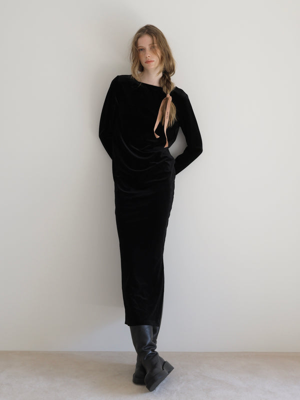 back ribbon velour dress