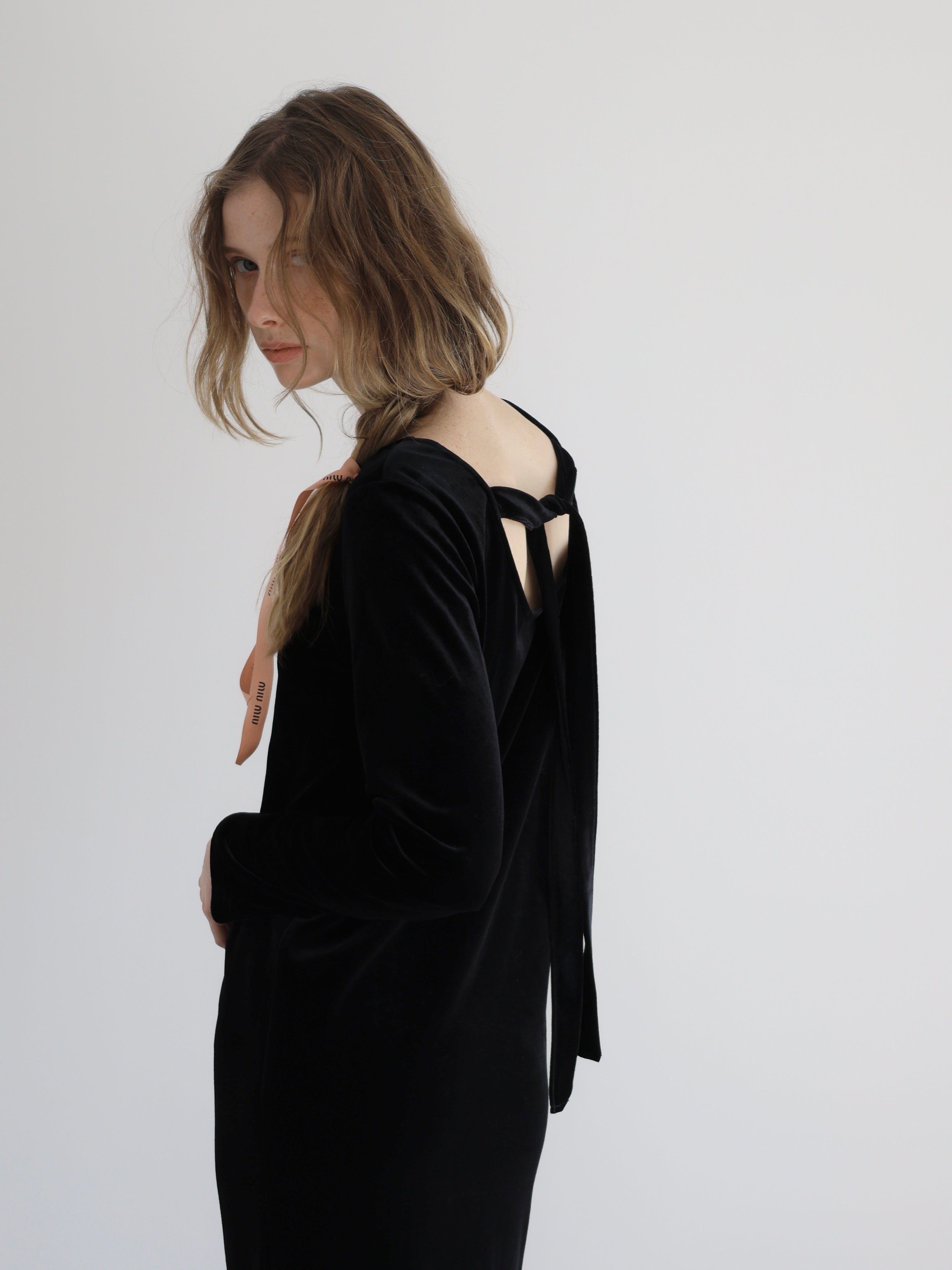 back ribbon velour dress – miies miim