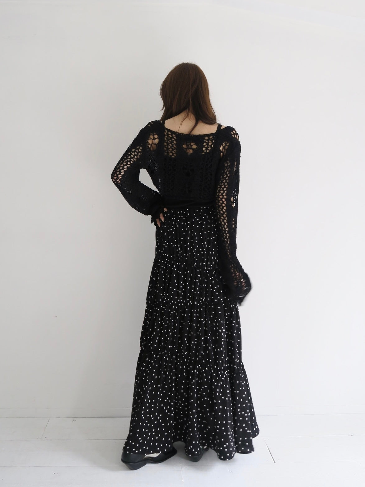 新品タグ付き　MIIES MIIM ワッシャーシャーリングスカート　黒 dot washer shirring skirt – miies miim