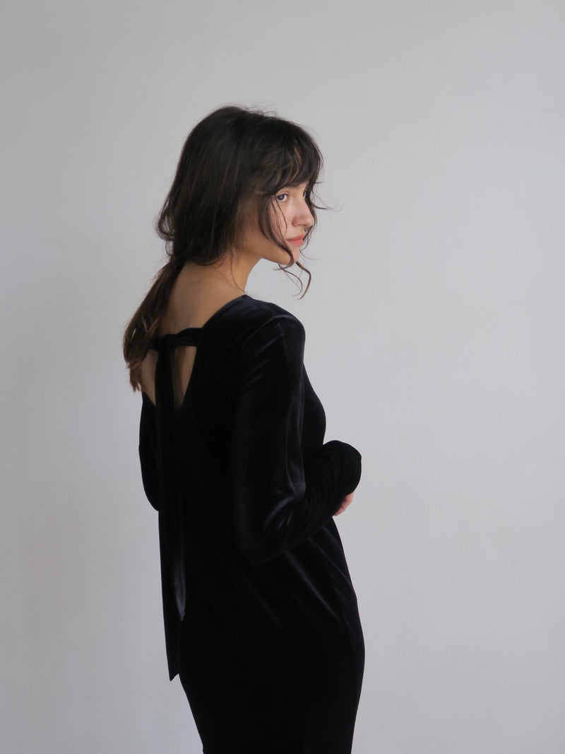 【阪急うめだ本店 POP UP】 back ribbon velour dress