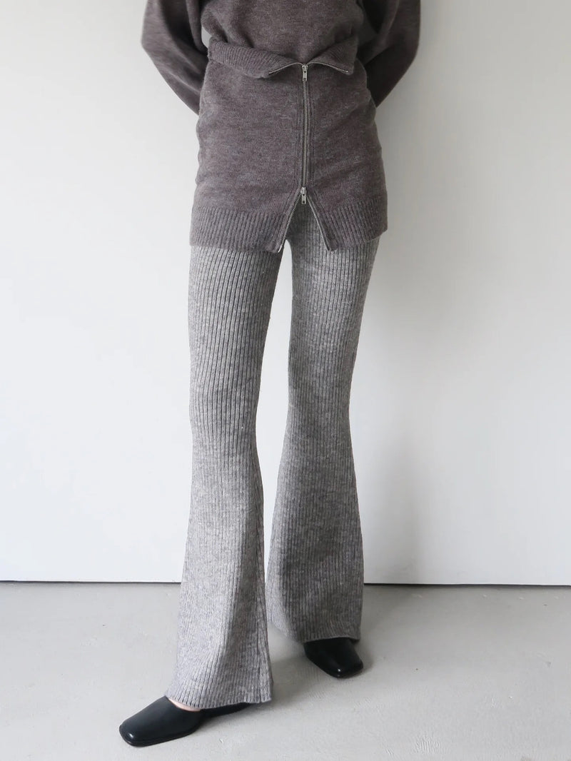 rib flare knit pants