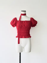 tie puff blouse