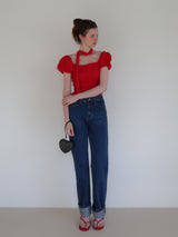 tie puff blouse