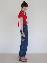 tie puff blouse