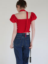 tie puff blouse