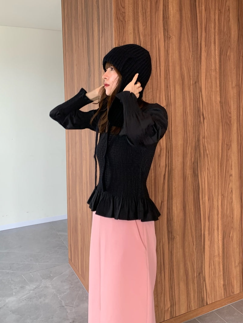 onion gather design blouse（black）