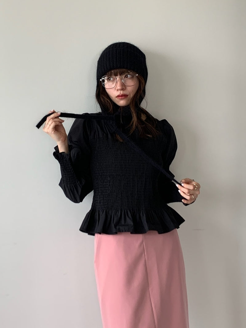 onion gather design blouse（black）