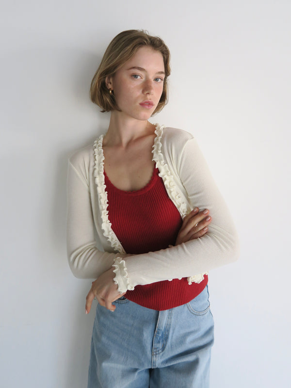 FRILLS TIGHT CARDIGAN