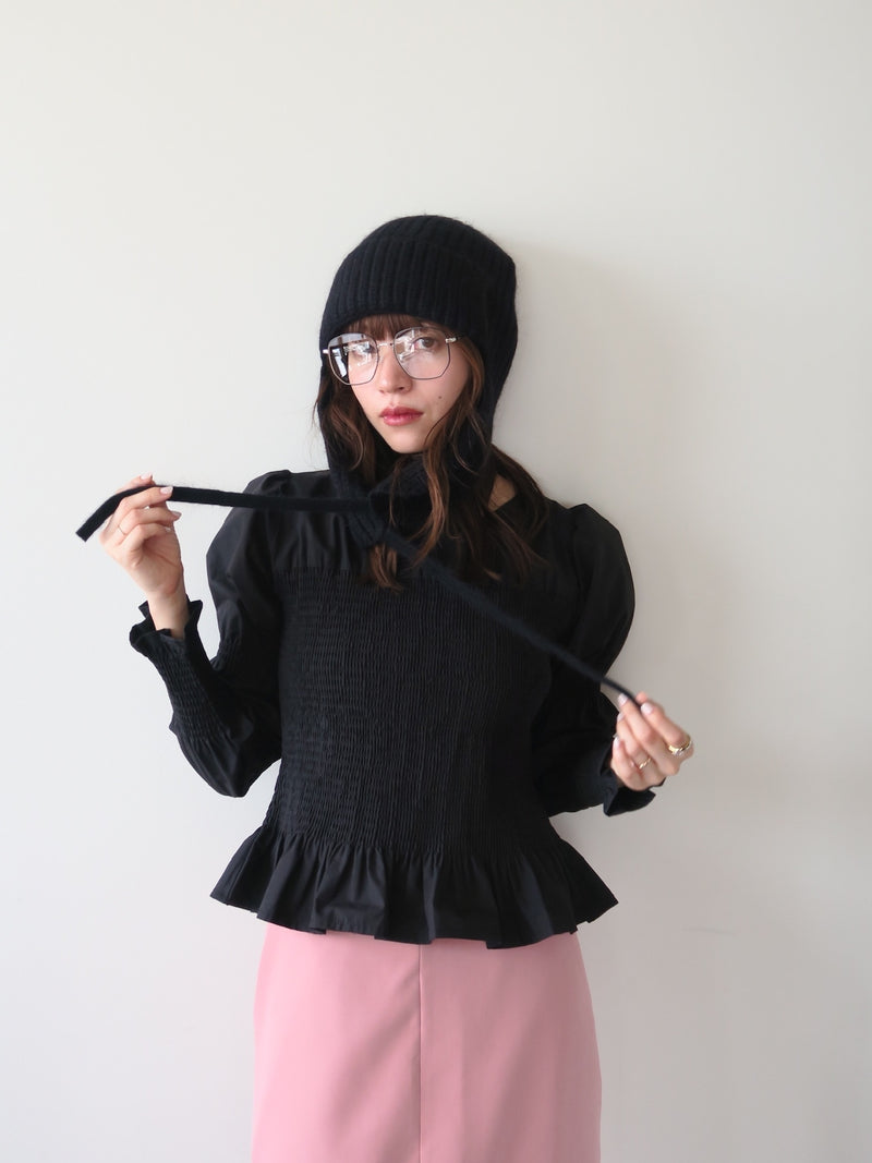 onion gather design blouse（black）