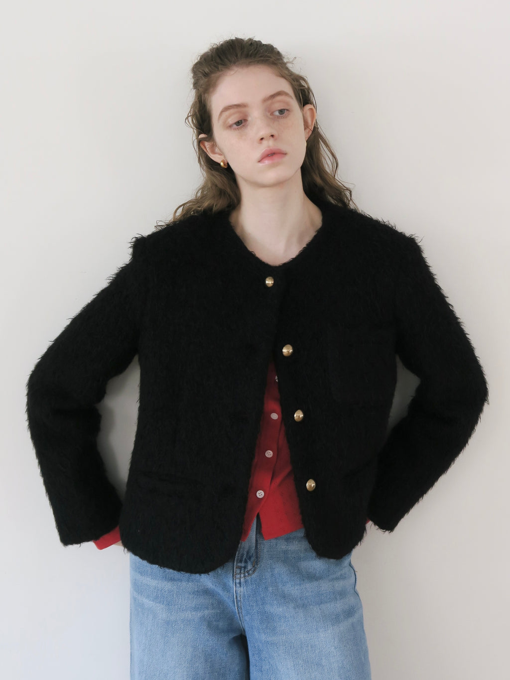 人気ブランドバ40代 shaggy miim miies – jacket tweed ノーカラージャケット
